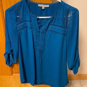 Petite XS dress top. Green/ blue color.